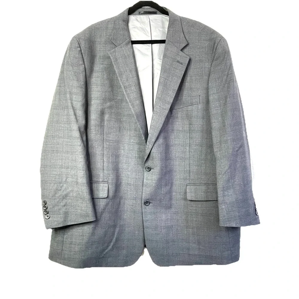 Geoffrey Beene Gray‎ Blue Windowpane Blazer 52R 2 Button Rayon Suit Jacket